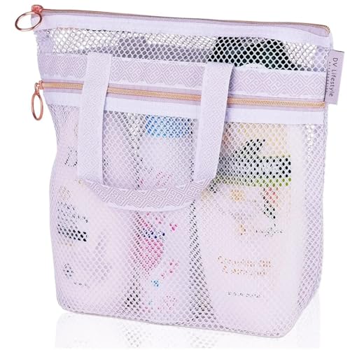 MZYFDC Weibliche Sommer-Duschhandtasche, transparentes Netz-Make-up-Taschen, Make-up-Aufbewahrungs-Organizer-Etui, Reise-Tragetasche, Wasch-Strandtasche(White) von MZYFDC