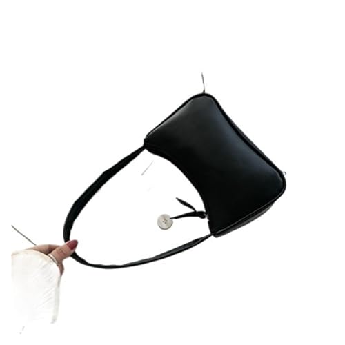 MZYFDC Weiche PU-Leder Damenhandtaschen Lila Unterarmtasche Retro Einfarbig Damen Mode Design Mädchen Kleine Umhängetaschen(Black) von MZYFDC