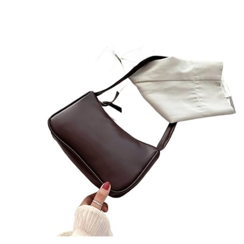 MZYFDC Weiche PU-Leder Damenhandtaschen Lila Unterarmtasche Retro Einfarbig Damen Mode Design Mädchen Kleine Umhängetaschen(Coffee) von MZYFDC