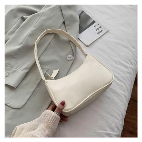 MZYFDC Weiche PU-Leder Damenhandtaschen Lila Unterarmtasche Retro Einfarbig Damen Mode Design Mädchen Kleine Umhängetaschen(White) von MZYFDC