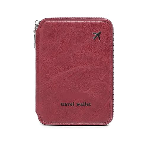Reisepass-Brieftasche for Männer und Frauen, Kartenhalter, multifunktionale Flugticket-SIM-Aufbewahrungstasche(Red) von MZYFDC