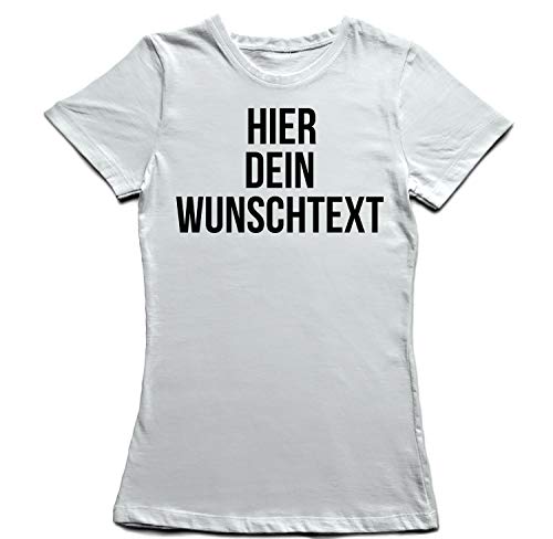 Damen Frauen T-Shirt mit Wunschtext - Selber gestalten mit dem Amazon T Shirt Designer - Tshirt Druck - Shirt Designer Rundhals Damen T-Shirt-White-m von Ma2ca