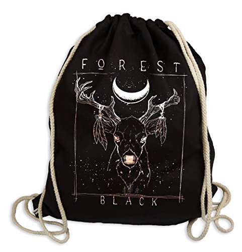 Deer Forrest Black - Gymsac Turnbeutel - Stoffbeutel Hipster Sportbeutel Rucksack Tasche schwarz Deer Hisch REH Elch von Ma2ca