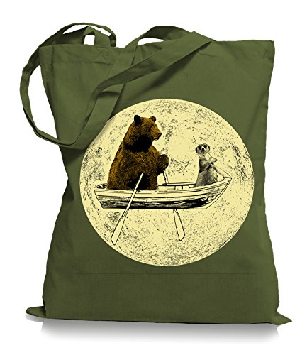 Ma2ca® Bear Moon Stoffbeutel Einkaufstasche Tasche Tragetasche/Bag WM101-olive_green von Ma2ca