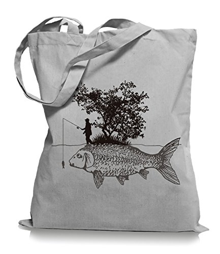 Ma2ca® Carp Fishing Angler Stoffbeutel Einkaufstasche Tasche Tragetasche/Bag WM101-light_grey von Ma2ca