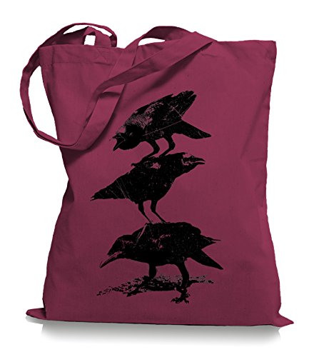 Ma2ca® Crows Krähen - Jutebeutel Stoffbeutel Tragetasche/Bag WM101-cranberry von Ma2ca