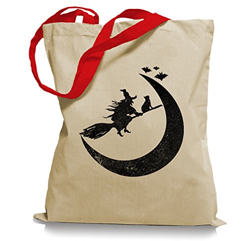 Ma2ca® Halloween Cat Moon Tragetasche/Bag/Jutebeutel WM Farbiger Henkel-red von Ma2ca