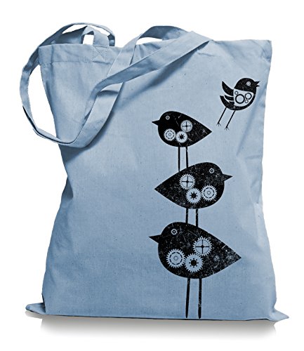 Ma2ca® Mechanical Birds - Jutebeutel Stoffbeutel Tragetasche/Bag WM101-skyblue von Ma2ca