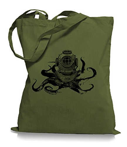 Ma2ca® Octopus Diver - Jutebeutel Stoffbeutel Tragetasche/Bag WM101-olive_green von Ma2ca