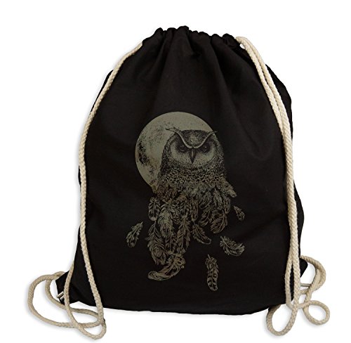 Ma2ca® Owl Moon Feathers - Mond Eule Gymsac Turnbeutel/Jutebeutel Rucksack-black von Ma2ca