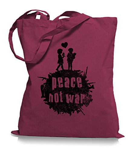 Ma2ca® Peace not War - Jutebeutel Stoffbeutel Tragetasche/Bag WM101-cranberry von Ma2ca