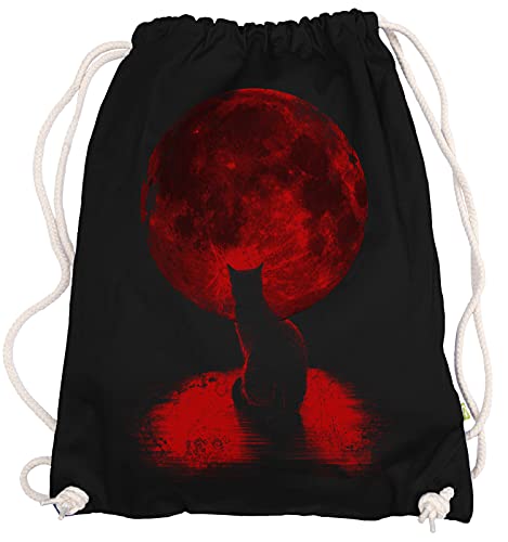 Ma2ca® - Red Cat Moon Mond Gymsac Turnbeutel - Stoffbeutel Tasche Hipster Sportbeutel Rucksack Bedruckt Katze Katzen von Ma2ca