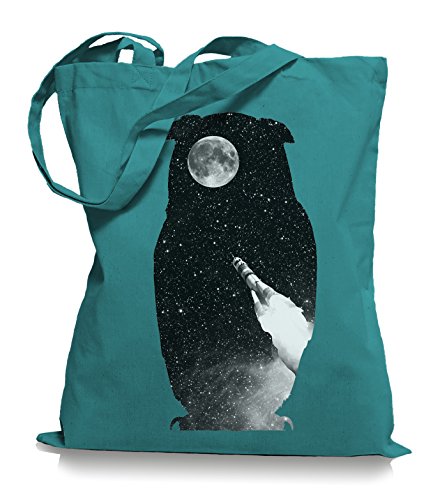 Ma2ca® Rocket Owl - Eulen - Jutebeutel Stoffbeutel Tragetasche/Bag WM101-emerald von Ma2ca