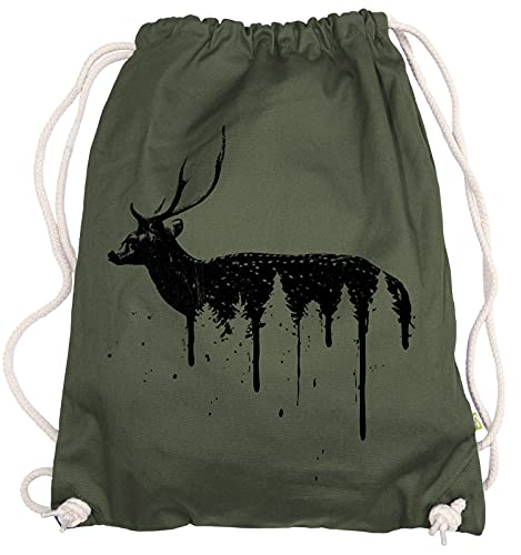 Ma2ca® - The Forrest Deer Gymsac Turnbeutel - Stoffbeutel Tasche Hipster Sportbeutel Rucksack Bedruckt Wald Wälder Hirsch Natur von Ma2ca