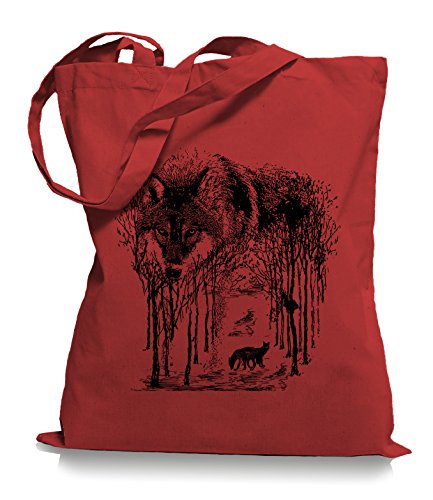 Ma2ca® Wolf Forrest - Jutebeutel Stoffbeutel Tragetasche/Bag WM101-classic_red von Ma2ca