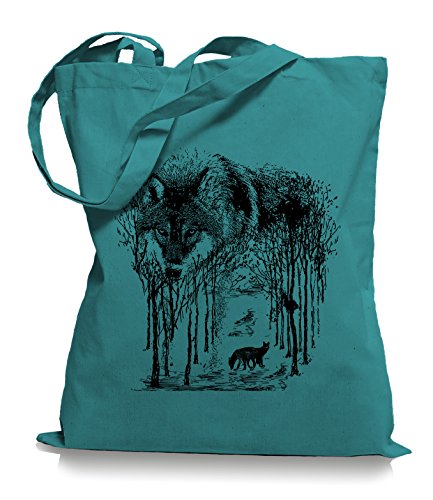 Ma2ca® Wolf Forrest - Jutebeutel Stoffbeutel Tragetasche/Bag WM101-emerald von Ma2ca