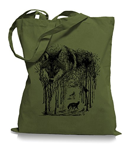 Ma2ca® Wolf Forrest - Jutebeutel Stoffbeutel Tragetasche/Bag WM101-olive_green von Ma2ca