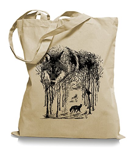 Ma2ca® Wolf Forrest - Jutebeutel Stoffbeutel Tragetasche/Bag WM101-sand von Ma2ca