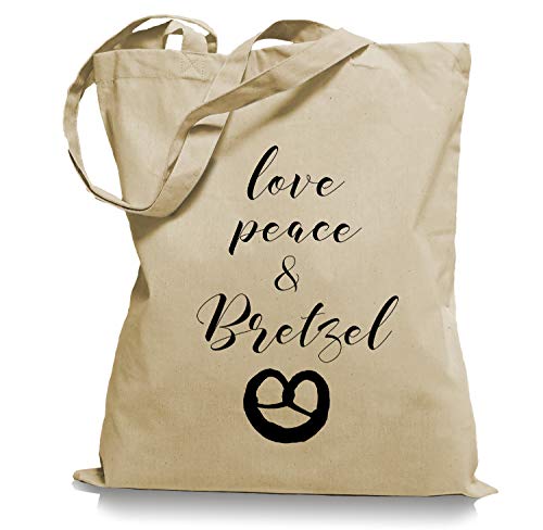 Ma2ca Love Peace und Bretzel Brezel Tragetasche/Bag/Jutebeutel WM1-sand von Ma2ca