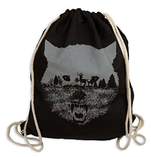 Wolf Black - Gymsac Turnbeutel - Stoffbeutel Hipster Sportbeutel Rucksack Tasche Wölfe von Ma2ca