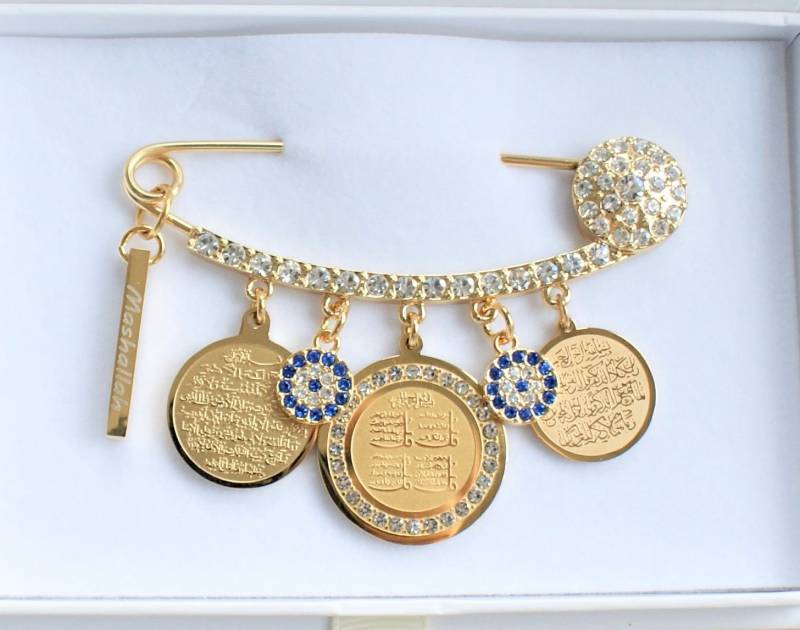 18K Gold Plated Pin, Babypin, Anstecknadel, Mashallah, Ayatul Kursi, Van Yakad, 4Qul, Newborn Gift, Evil Eye, Islamic Gift von MaBabyCH