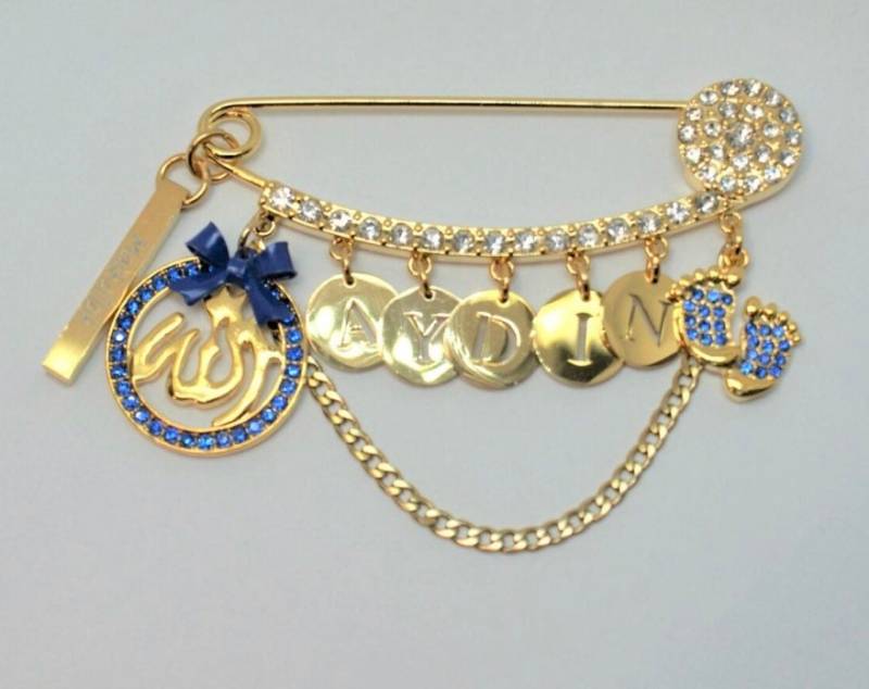 18K Gold Plated Stroller Pin Newborn Personalized Gift Baby Geburtsgeschenk Mashallah von MaBabyCH