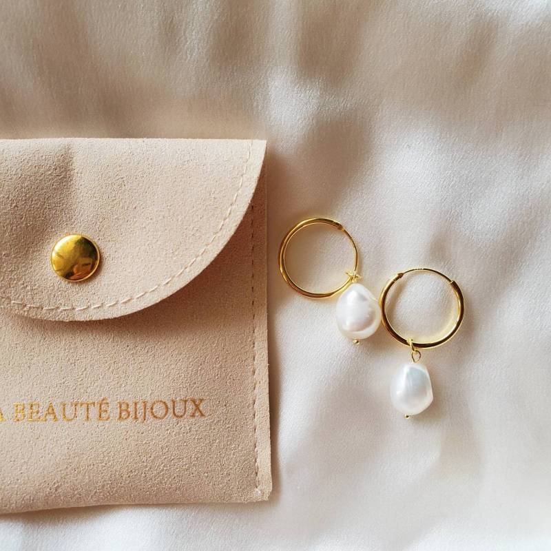 Gold Barock Natürliche Perlen Creolen | Hergestellt Aus .925 Sterling Silber von MaBeauteBijoux