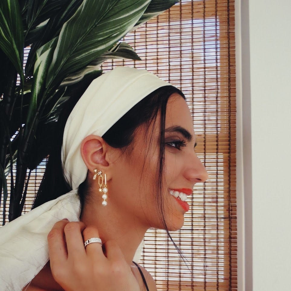 Mismatched 18K Gold Sterling Silber Ohrringe Stern & Rechteck von MaBeauteBijoux