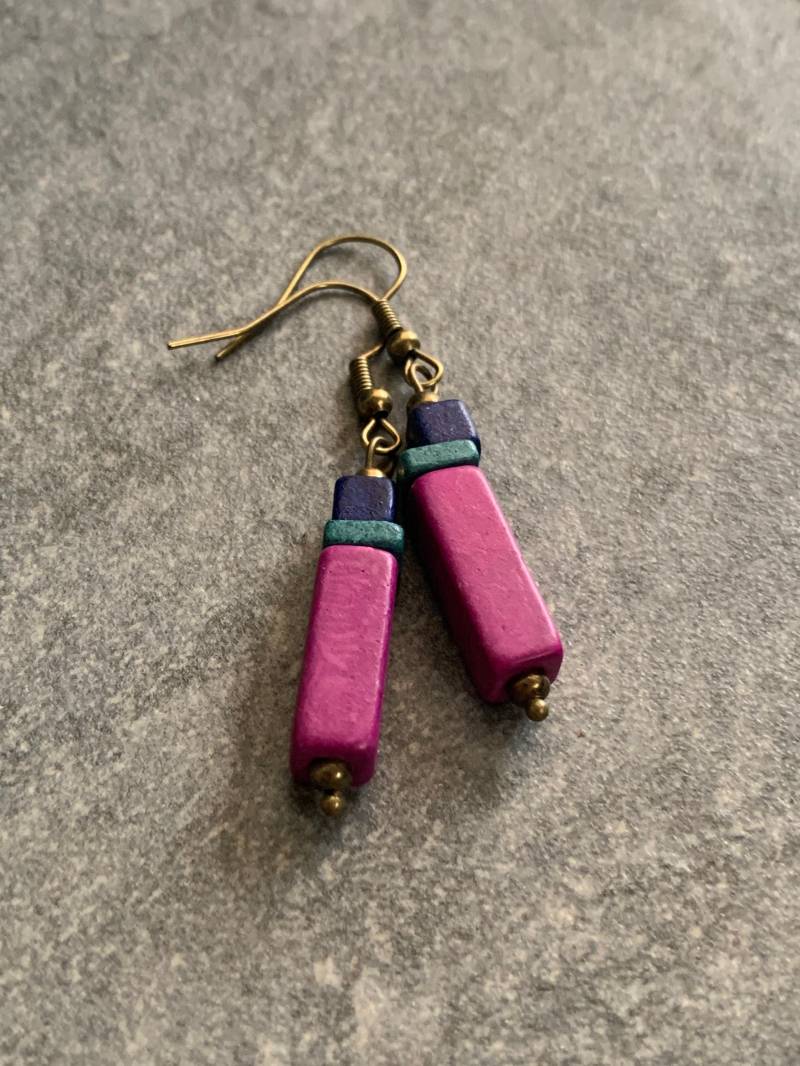 Keramikohrringe Pink Blau Blautöne Bunte Ohrringe von DieHangLage