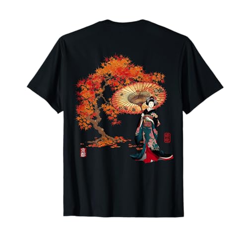 Japan Ukiyo-e Kyoto Saga Autumn Leaves Japanischer Regenschirm Schöner Kimono T-Shirt Japan Ukiyo-e Kyoto Saga Autumn Leaves Japanischer Regenschirm Schöner Kimono T-Shirt von MaE CREATE