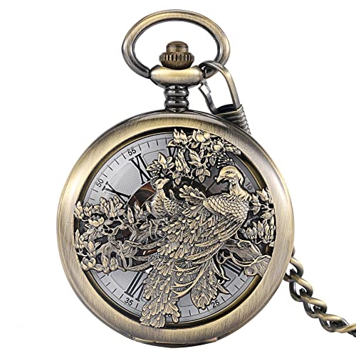 Hohl Phoenix Design Manuelle Mechanische Bronze Taschenuhr Weibliche Ziffern Weißes Zifferblatt Tragbare Kette Anhänger Uhr Männer Geschenke von MaGiLL