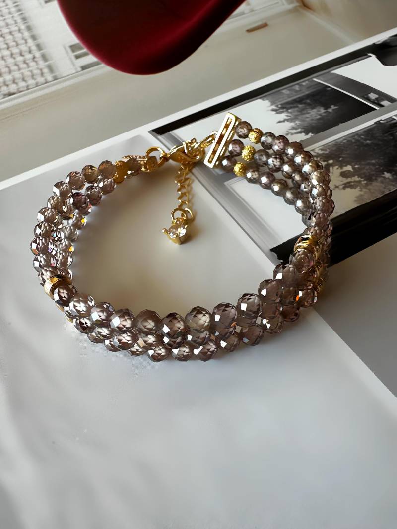 Armband Light Coffee Zirkonia Perlen Gold Weihnachtsgeschenk Geschenk Frau Party Event Silvester Hochzeit Handmade 16cm Makiazy Schmuck von MaKiazy