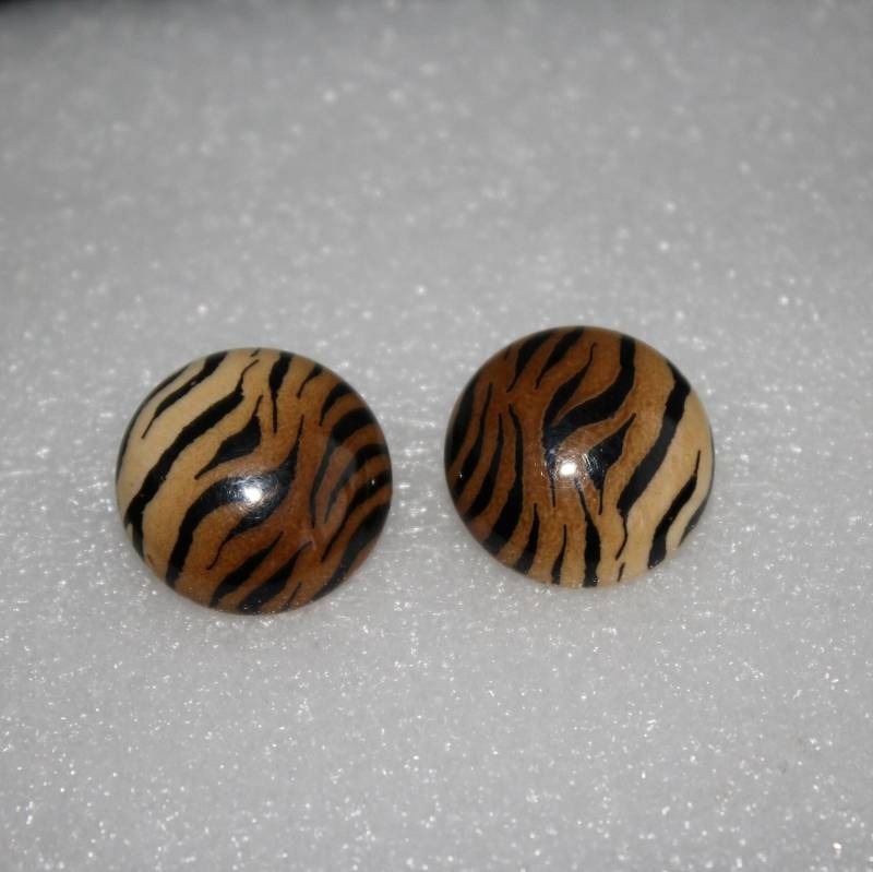 Ohrclips Kunststoff Groß Rund Tigermuster Vintage Aus Den 70Er Jahren von MaKoVintageShop