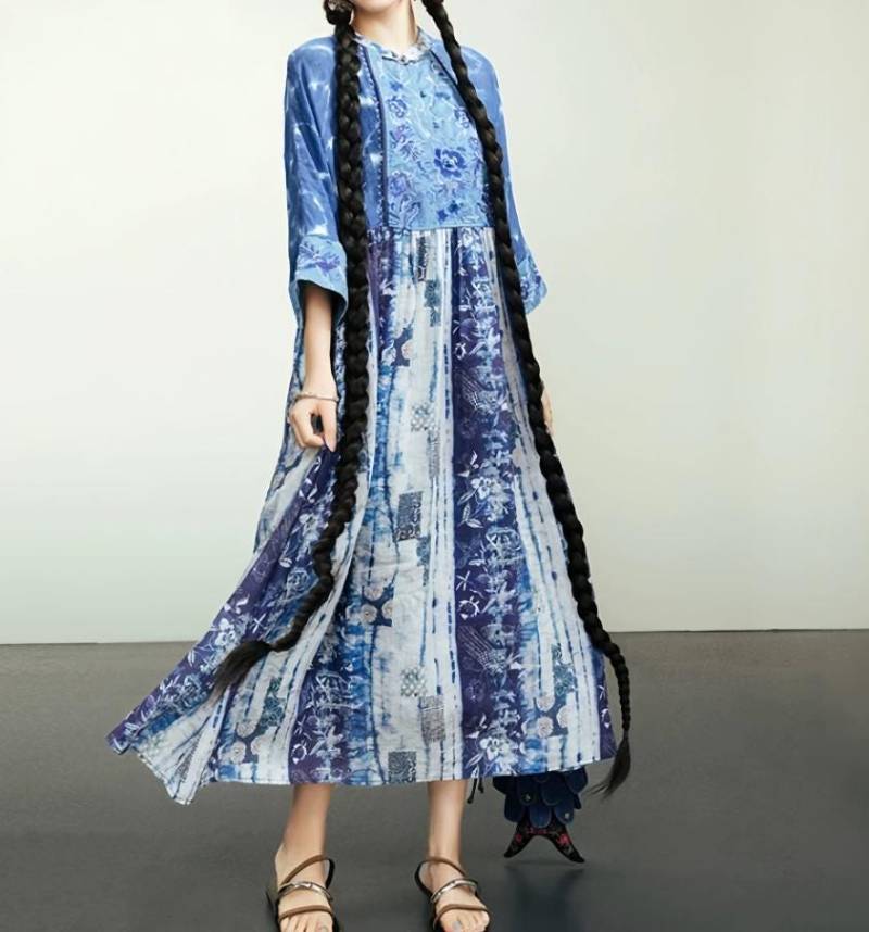 Blaues Leinen Langes Kleid/Frauen Loose Fit Sommerkleid Mit Taschen von MaLieb