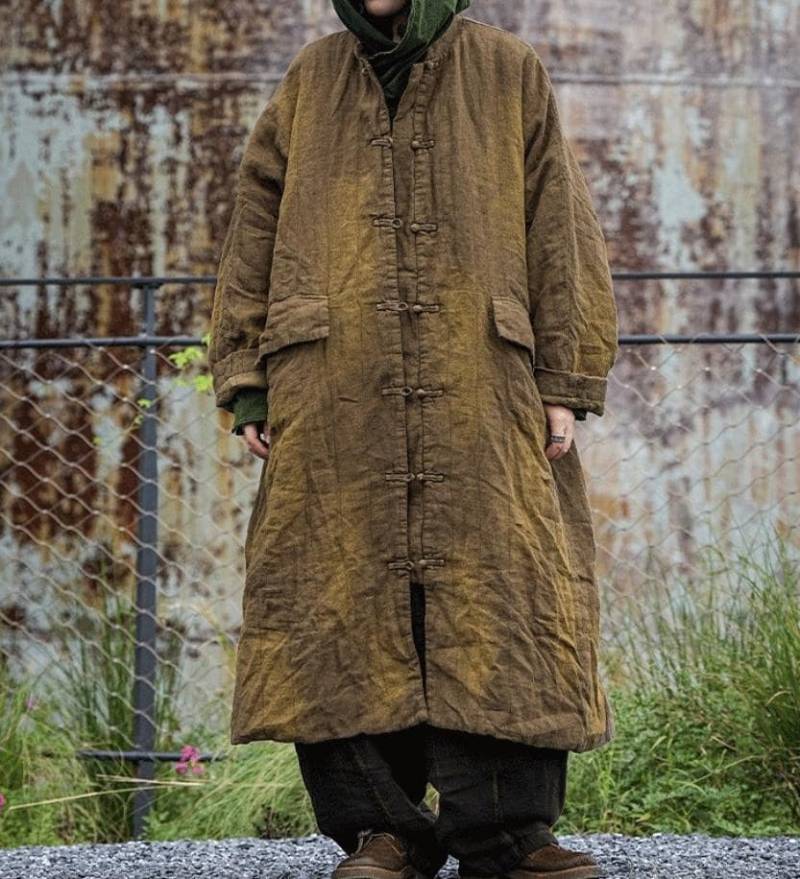 Damen Leinen Langer Wintermantel/Übergroße Gepolsterte Oberbekleidung von MaLieb