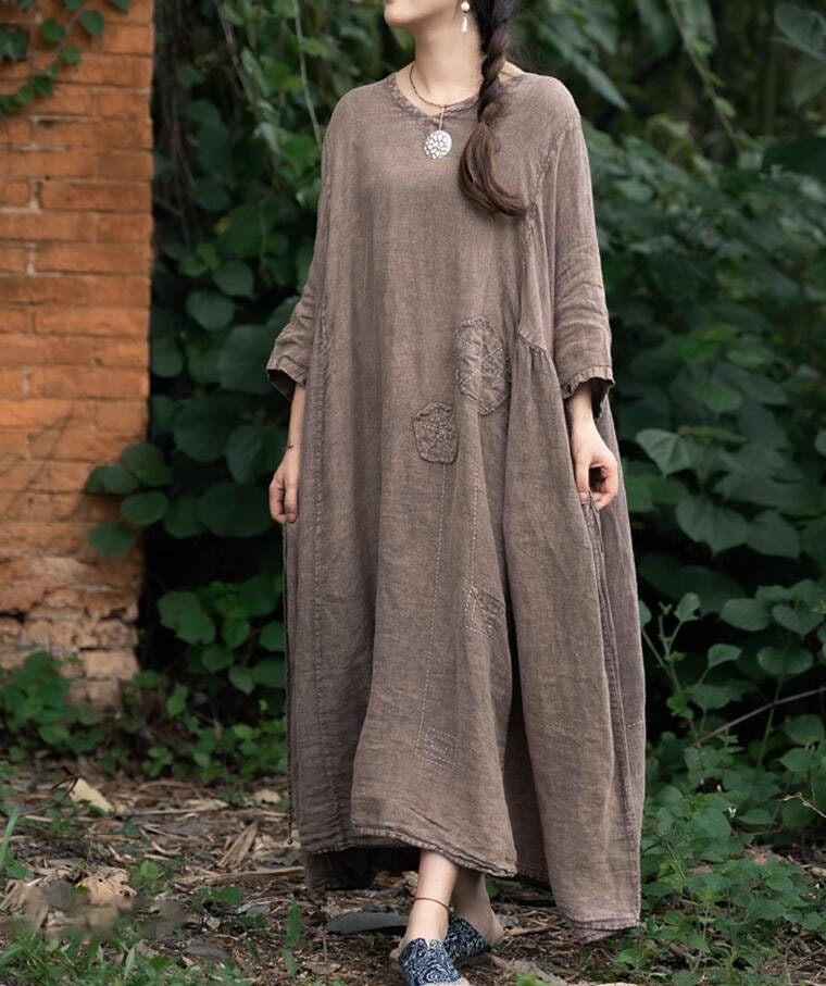 Damen Leinen Maxi Kleid/Fit & Flare Sommerkleid Mit Taschen von MaLieb