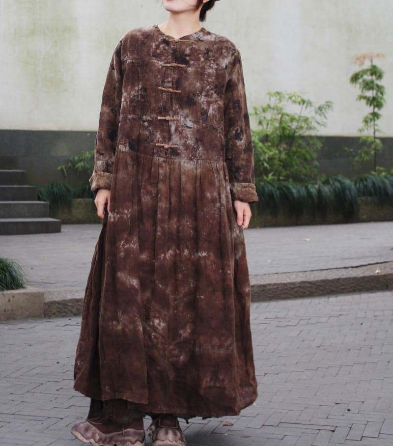 Damen Leinen Maxi Kleid/Locker Sitzendes Herbst Vintage Mit Taschen von MaLieb