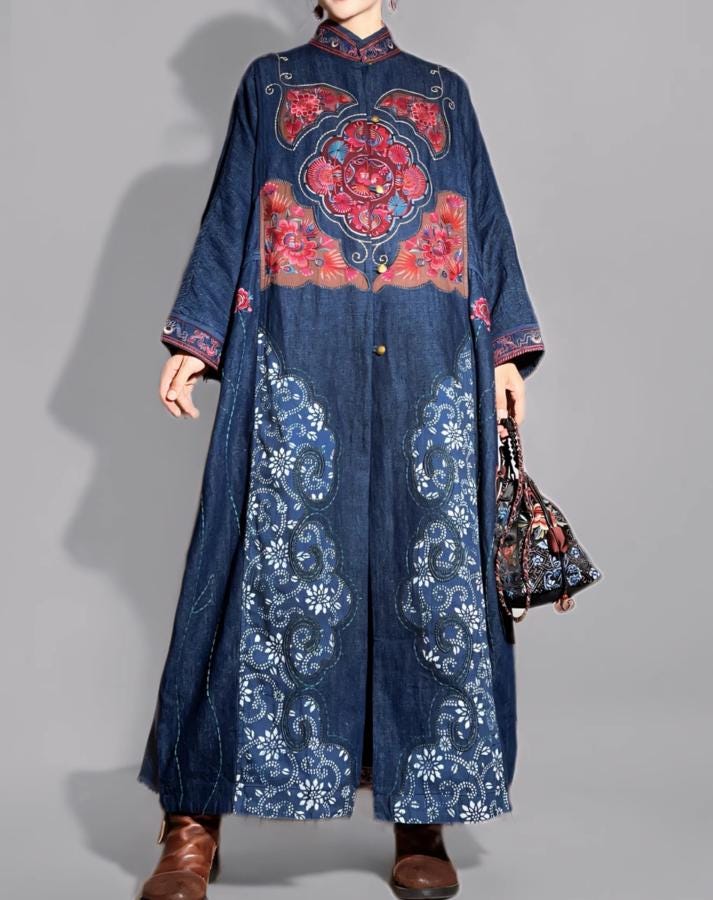 Damen Maxi-Mantel, Langer Leinen-Baumwoll-Mantel, Langarm-Mantel, Übergroßer Damenmantel, Dunkelblauer Strickjacke-Mantel, Mantel Für Frauen von MaLieb