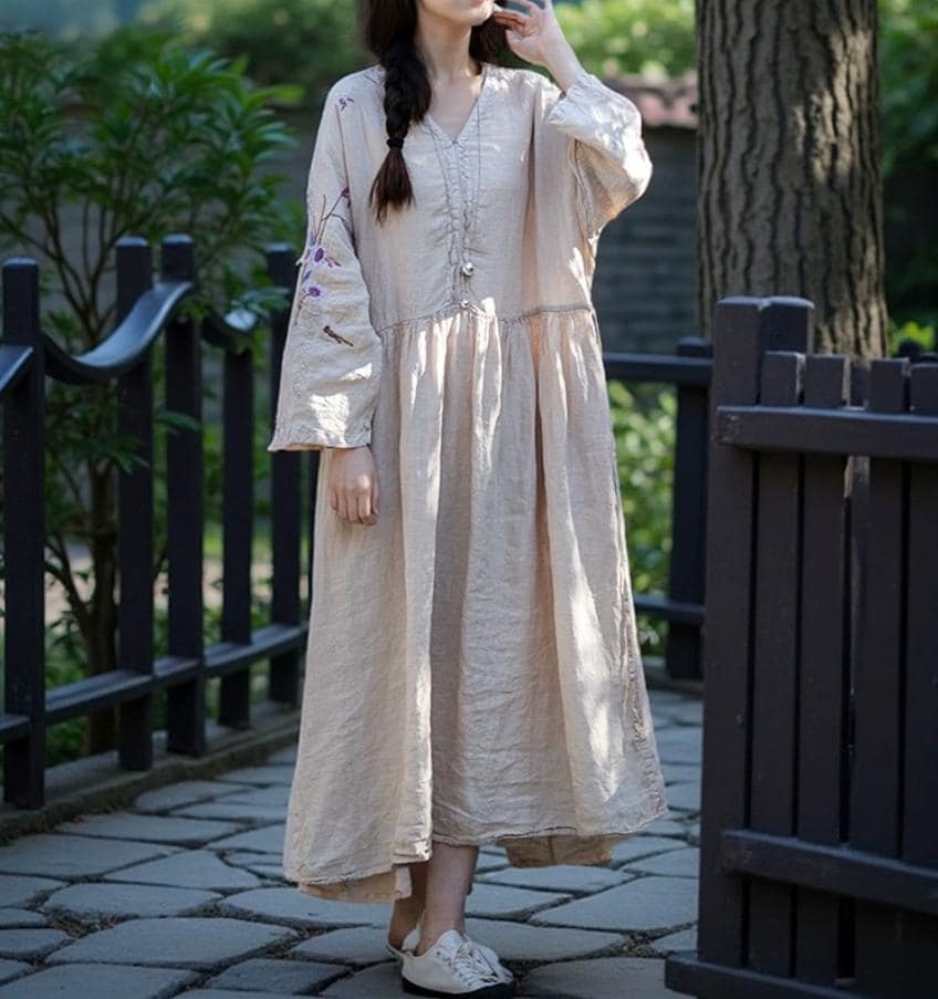 Damenkleider, Leinenkleider Für Frauen, Langes Leinenkleid, Lockeres Apricotfarbenes Kleid, Vintage Kleider Mit Taschen Damenkleider, Leinenkleider Für Frauen, Langes Leinenkleid, Lockeres Apricotfarbenes Kleid, Vintage Kleider Mit Taschen von MaLieb