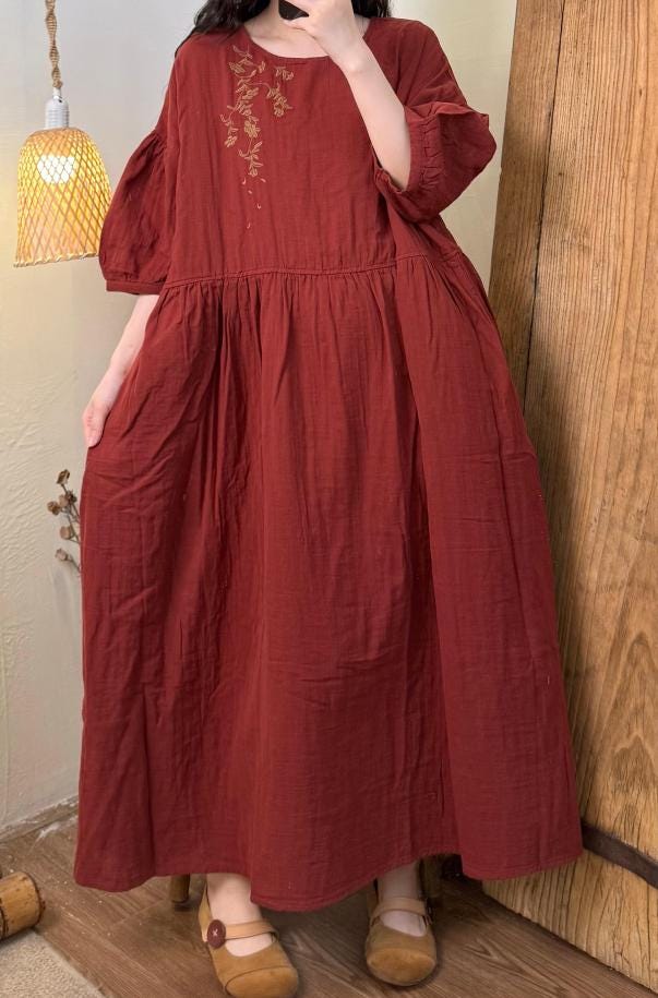 Frauen Baumwolle Maxi Kleid Mit Taschen/Lockeres Retro Sommerkleid von MaLieb