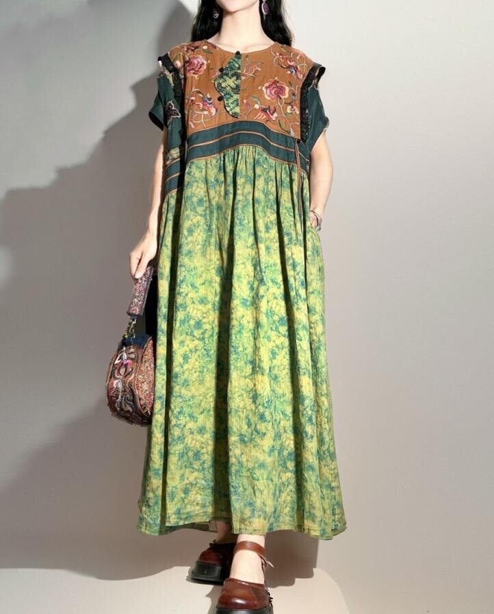 Frauen Sommer Leinen Maxikleider, Lockeres Kleid, Lange Frauenkleider, Retro Grünes Langes Abschlussballkleid, Kleid Mit Taschen von MaLieb