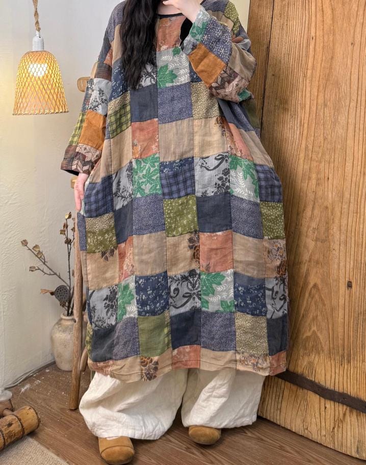 Frauen Langes Kleid/Herbst Lose Leinen Patchwork Mit Taschen von MaLieb