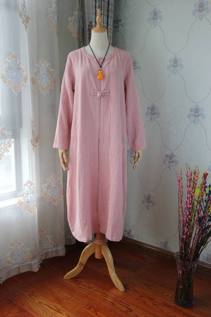 Frauen Lang Leinen Mantel Loose Fit Herbst Strickjacke - Gelb Oder Pink von MaLieb