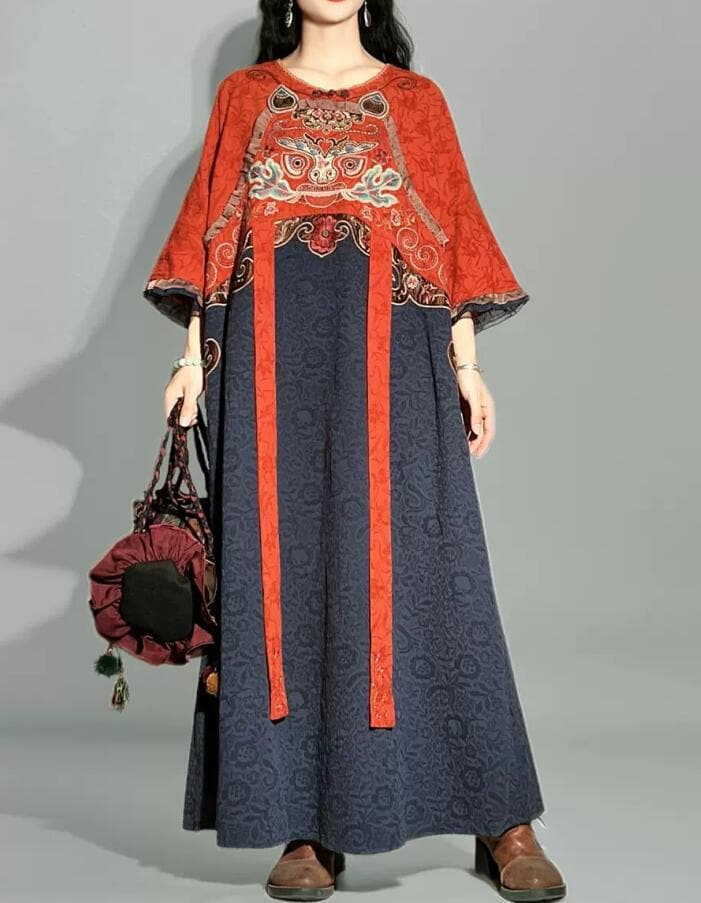 Frauen Leinen Baumwolle Maxi Kleid/Casual Blaues Langes Mit Taschen von MaLieb