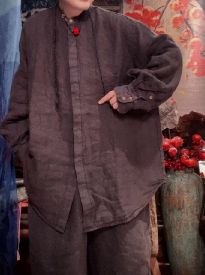 Frauen Leinen Herbst Mantel/Loose Fit Bluse Langarm Shirt von MaLieb