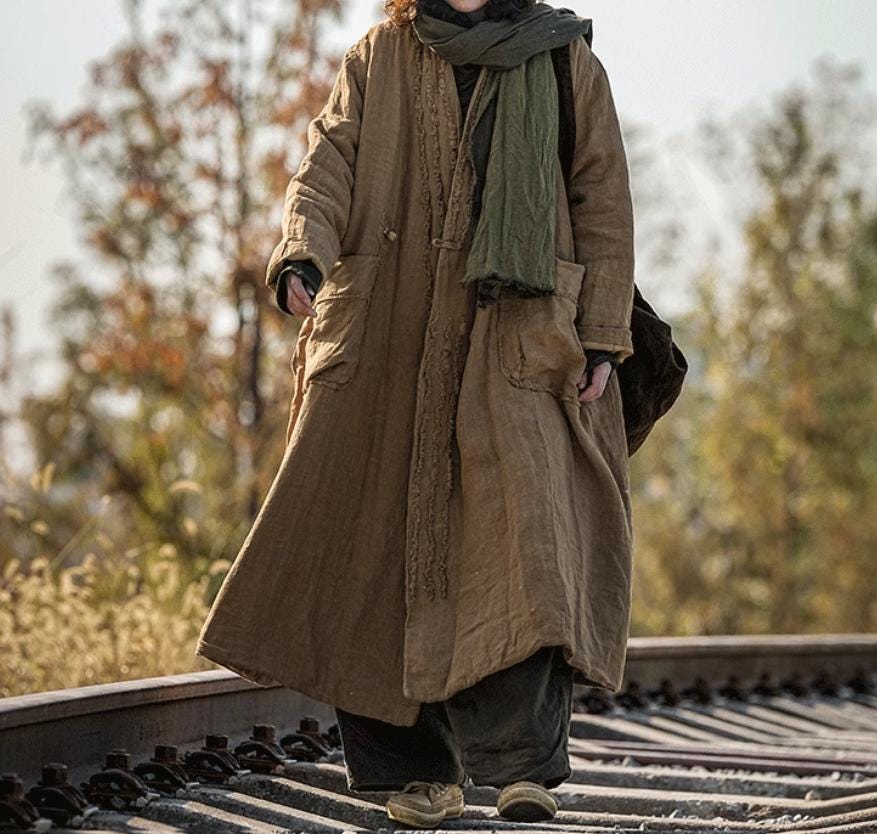 Frauen Leinen Gepolsterte Lange Mantel/Oversize Winter Oberbekleidung Frauen Leinen Gepolsterte Lange Mantel/Oversize Winter Oberbekleidung von MaLieb