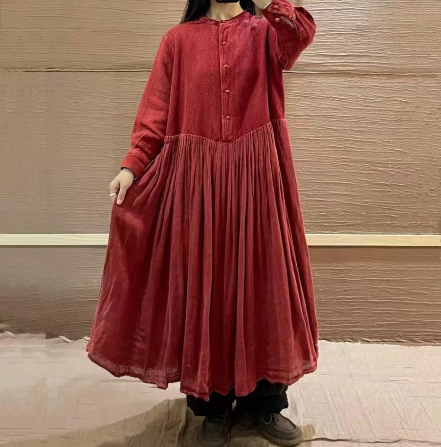 Frauen Leinen Langes Kleid/Lockeres Herbstkleid Mit Taschen von MaLieb