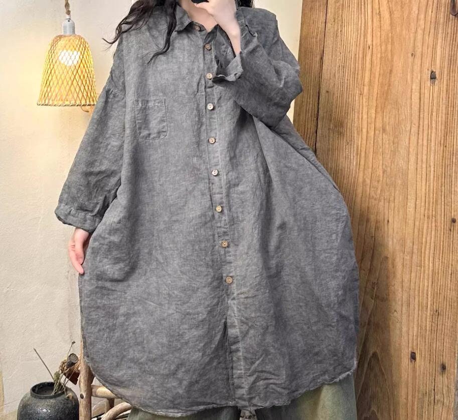 Frauen Leinen Long Shirt, Blusen Für Frauen, Blusen, Top, Übergroße Hemd, Robe, Vintage-Hemd von MaLieb