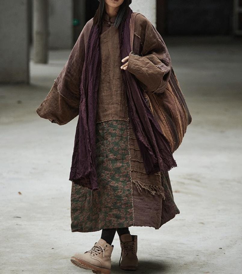 Frauen Leinen Oversized Winter Kleid/Warme Robe von MaLieb