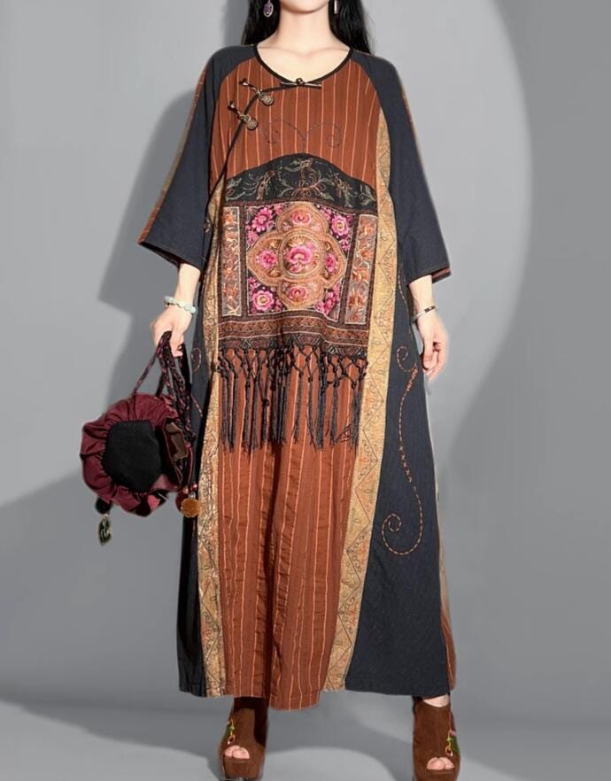 Leinen Maxi Kleid Für Frauen/Retro Kaffee Farbe Herbst von MaLieb